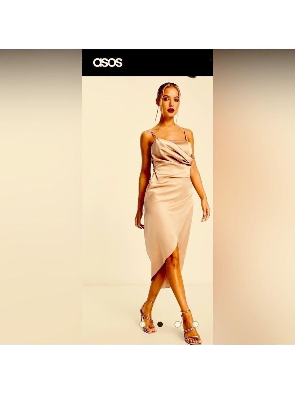 NWT ASOS EDITION drape satin cami midi dress in Stone (satin gold) Womens size 2